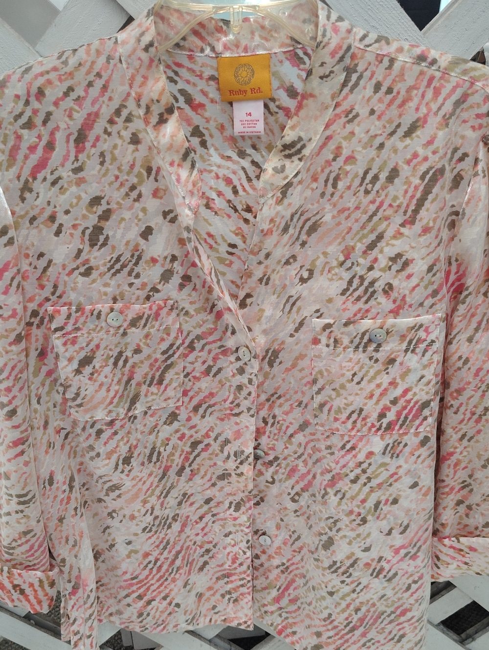 Ruby Rd. Pink and Tan Abstract Print Button-Front Shirt